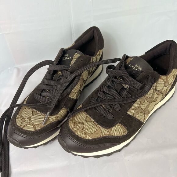 Authentic Coach brown signature sneakers shoes size 7.5 - Picture 1 of 7